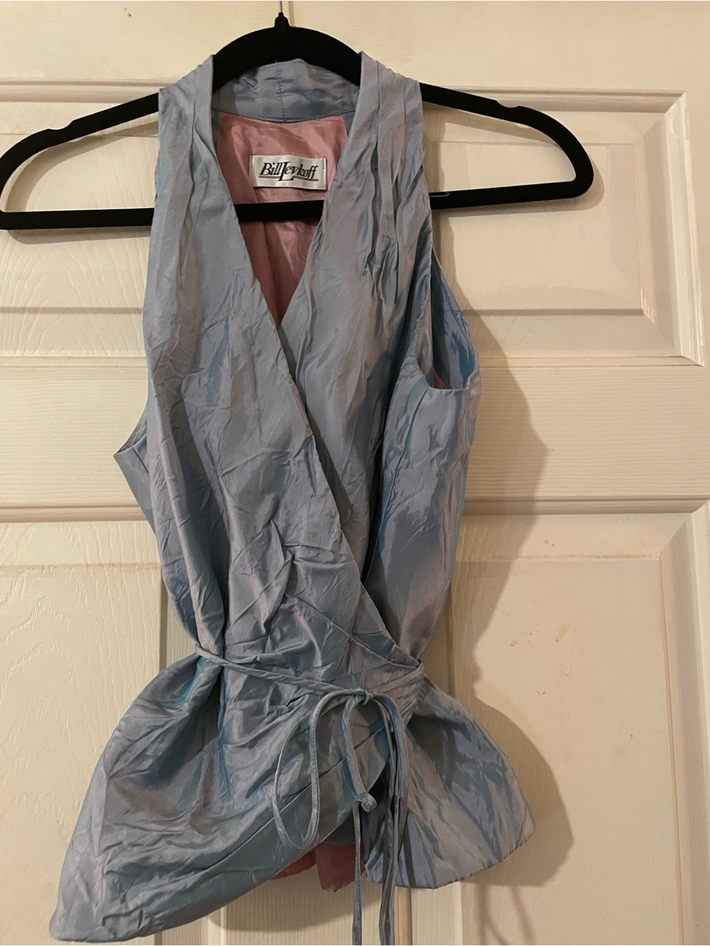 Bill Levkoff Iridescent Blue Taffeta Halter Peplum Top Size 10 Faux Wrap